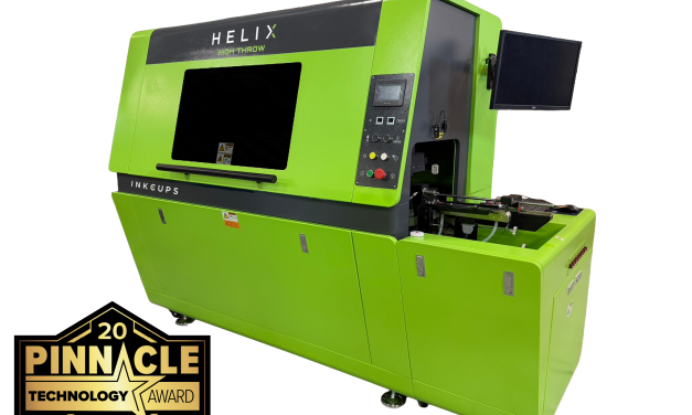 Inkcups celebrates PRINTING United Alliance Pinnacle Technology Award win for Helix High Throw UV Cylindrical Printer