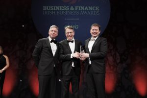 Photo 1 L R Ian Hyland Business Finance Martin McVicar Combilift Seamus Hand KPMG Combilift Scoops ‘Company of the Year’ at the 2024 Business & Finance Awards