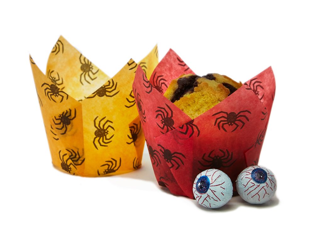 Promotion of printed paper products with spooky Halloween muffin wraps