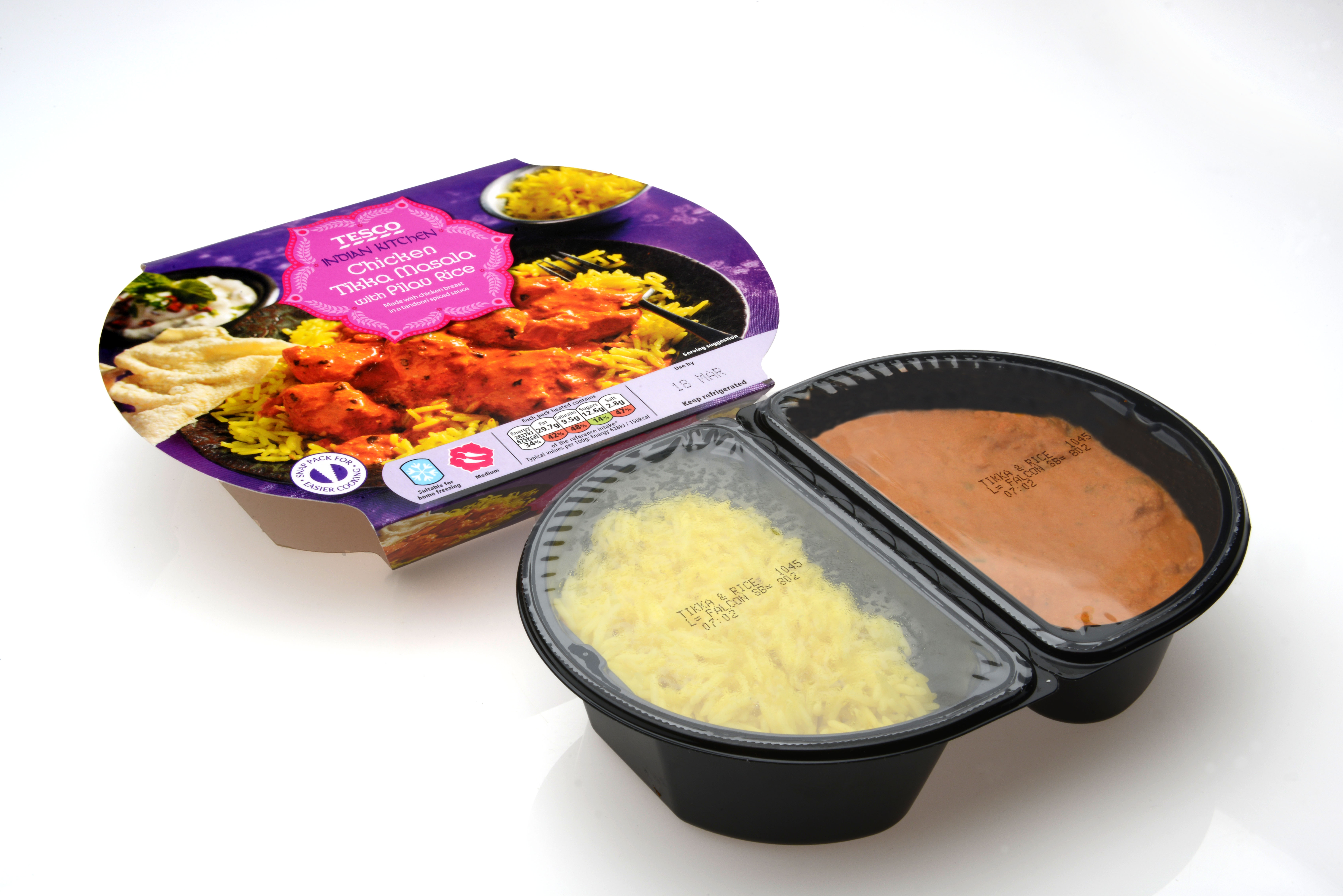 Relaunch of Tesco Indian ready meals in perforated snap trays