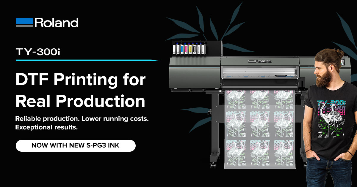 Roland DG launches S-PG3 ink for the TY-300i, helping apparel producers achieve lower costs, higher productivity and uncompromising print quality